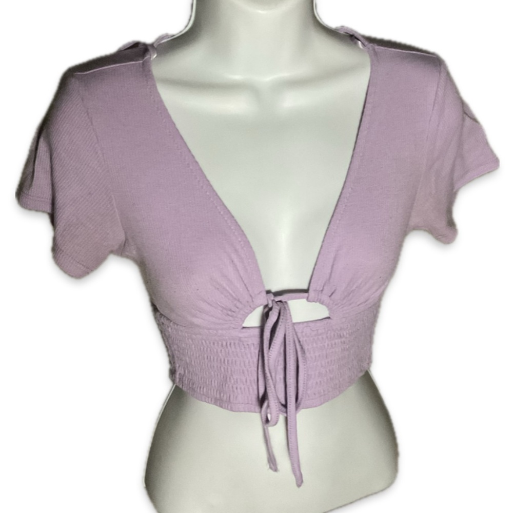 Purple Ribbed Crop Top